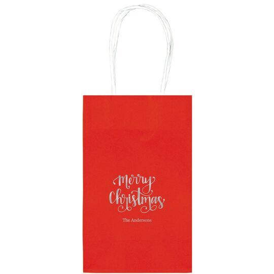 Hand Lettered Merry Christmas Medium Twisted Handled Bags